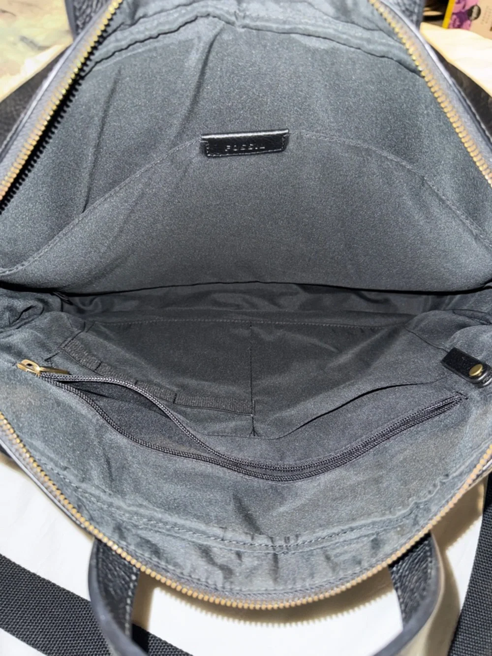 Fossil Black Pebble Leather soft-side Briefcase Computer Bag EUC